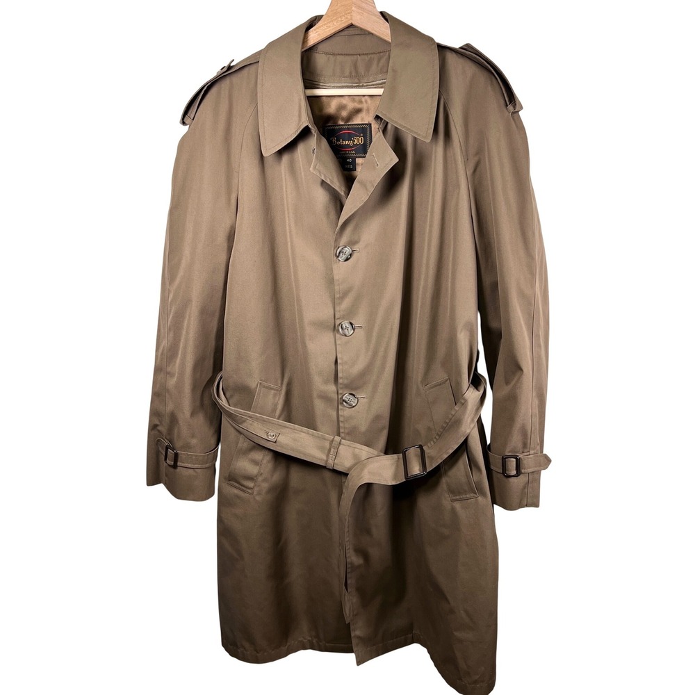 Vtg Botany 500 Men's Classic Tan Trench Coat Size 40‎ Regular Made in USA